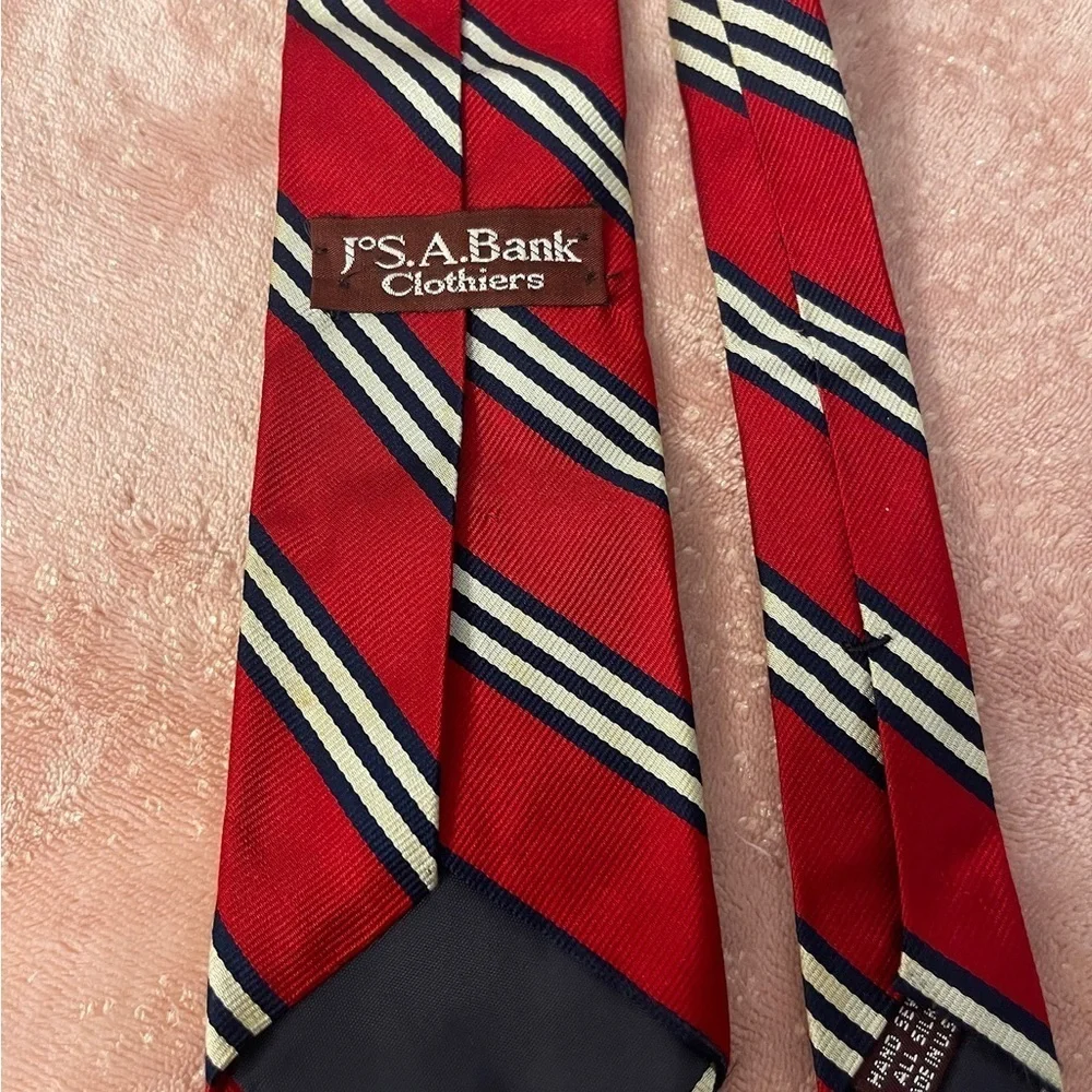 Jos. A. Bank Red Tie with Navy and Cream Stripes
